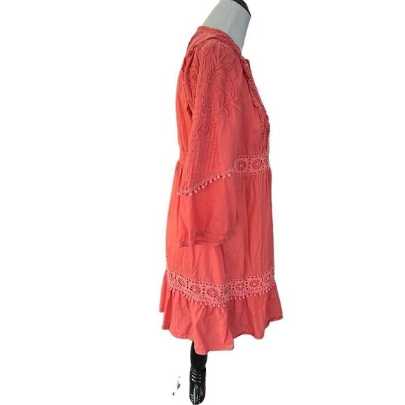 Anthropologie Akemi Kin Josephine Coral Floral Embroidered Lace Trim Dress Sz M - Picture 4 of 10